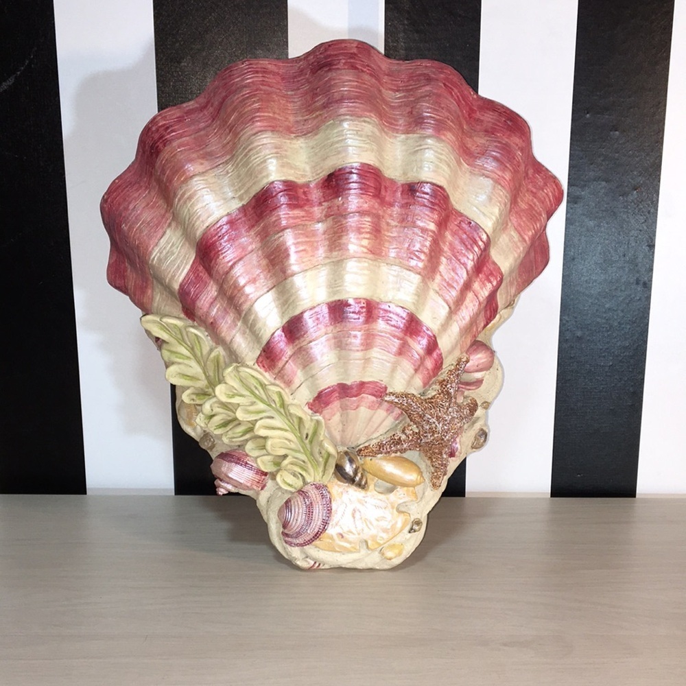 Vintage Large Plaster Shell Planter For Wall Coastal Nautical Beachy Home Decor - Picture 13 of 17